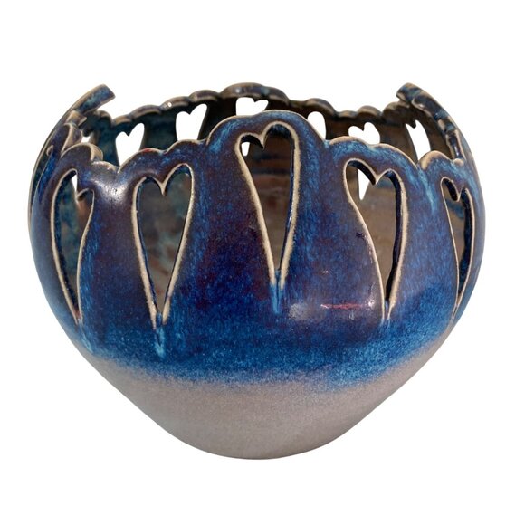 Art Pottery Luminary Candle Holder Bowl With Heart Cut Outs - Picture 3 of 8